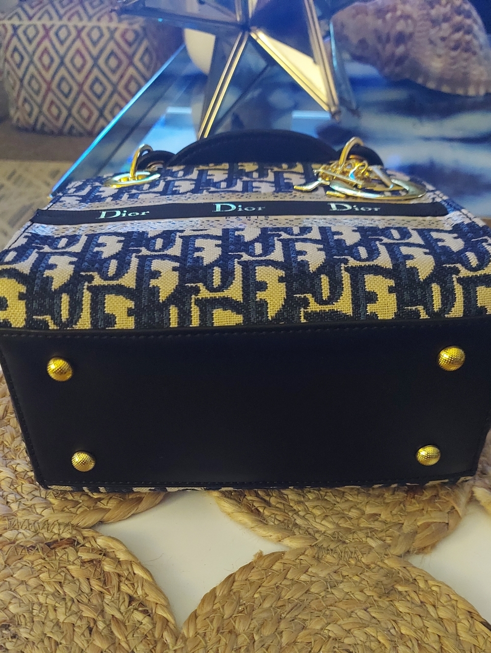 Mini Dior Navy and Beige Signature Mini Tote with Gold Hardware - Picture 5 of 7